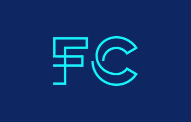 Markalaşma ve grafik tasarımı için uygun minimum mavi renk temalı biçimlendirilmiş F ve C harflerinin yer aldığı yaratıcı tipografi tasviri.