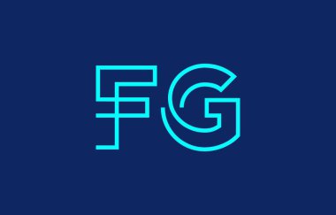 Markalaşma ve grafik tasarımı için uygun en az mavi renk temalı biçimlendirilmiş F ve G harflerinin yer aldığı yaratıcı tipografi tasviri.
