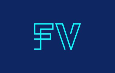 Markalaşma ve grafik tasarımı için uygun, minimal mavi renk temalı biçimlendirilmiş F ve V harflerinin yer aldığı yaratıcı tipografi tasviri.