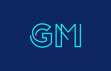 Markalaşma ve grafik tasarımı için uygun minimum mavi renkli G ve M harflerinin yer aldığı yaratıcı tipografi tasviri.