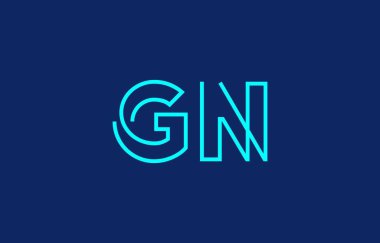 Markalaşma ve grafik tasarımı için uygun minimum mavi renkli G ve N harflerinin yer aldığı yaratıcı tipografi tasviri.