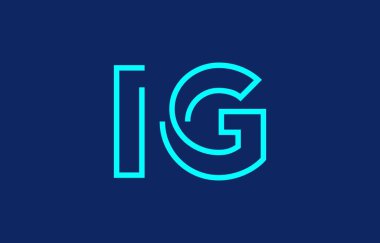 I. ve G harflerinin markalaşma ve grafik tasarımı için uygun minimum mavi renk temalı yaratıcı tipografisi..