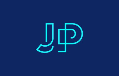 Markalaşma ve grafik tasarımı için uygun en az mavi renk temalı J ve P harflerinin yer aldığı yaratıcı tipografi tasviri.