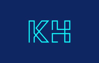 Markalaşma ve grafik tasarımı için uygun minimum mavi renkli K ve H harflerinin yer aldığı yaratıcı tipografi tasviri.