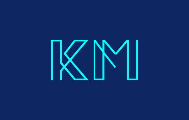 Markalaşma ve grafik tasarımı için uygun minimum mavi renk temalı biçimlendirilmiş K ve M harflerinin yer aldığı yaratıcı tipografi tasviri.