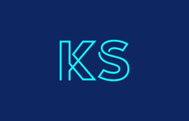 Markalaşma ve grafik tasarımı için uygun minimum mavi renkli K ve S harflerinin yer aldığı yaratıcı tipografi tasviri.