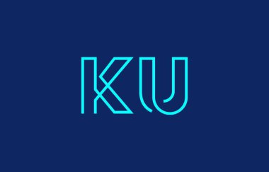 Markalaşma ve grafik tasarımı için uygun minimum mavi renkli K ve U harflerinin yer aldığı yaratıcı tipografi tasviri.