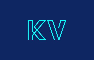 Markalaşma ve grafik tasarımı için uygun, minimal mavi renkli K ve V harflerinin yer aldığı yaratıcı tipografi tasviri.