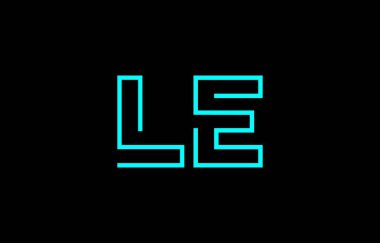 Biçimlendirilmiş L ve E harflerinin yer aldığı yaratıcı tipografinin tasviri markalaşma ve grafik tasarım için uygun minimum mavi renk temalı..