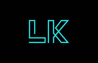 Biçimlendirilmiş L ve K harflerinin yer aldığı yaratıcı tipografinin tasviri markalaşma ve grafik tasarım için uygun minimum mavi renk temalı..