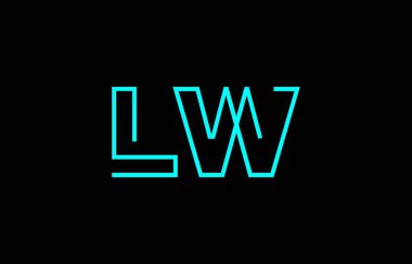 Biçimlendirilmiş L ve W harflerinin yer aldığı yaratıcı tipografi tasviri, markalaşma ve grafik tasarım için uygun minimum mavi renk temalı..