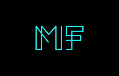 Markalaşma ve grafik tasarımı için uygun minimum mavi renkli M ve F harflerinin yer aldığı yaratıcı tipografi tasviri.