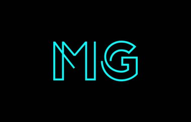 Markalaşma ve grafik tasarımı için uygun minimum mavi renkli M ve G harflerinin yer aldığı yaratıcı tipografi tasviri.