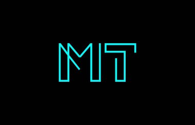 Markalaşma ve grafik tasarımı için uygun minimum mavi renkli M ve T harflerinin yer aldığı yaratıcı tipografi tasviri.