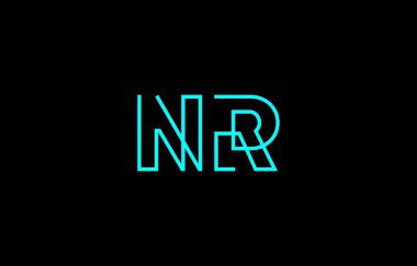 Markalaşma ve grafik tasarımı için uygun, minimal mavi renkli N ve R harflerinin yer aldığı yaratıcı tipografi tasviri.