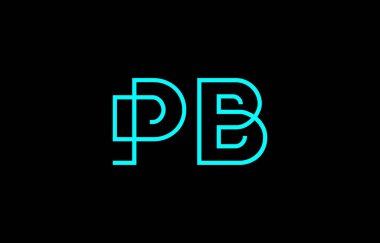 Markalaşma ve grafik tasarımı ilhamı için uygun minimum mavi renkli P ve B harflerinin yer aldığı yaratıcı tipografi tasviri.