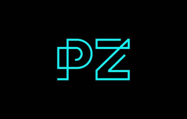 Markalaşma ve grafik tasarımı için uygun minimum mavi renkli P ve Z harflerinin yer aldığı yaratıcı tipografi tasviri.