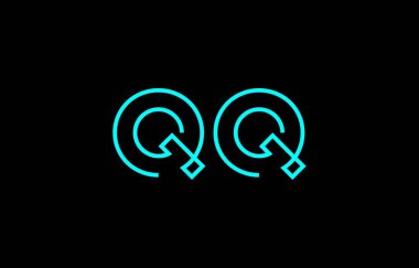 Markalaşma ve grafik tasarımı için uygun minimum mavi renkli Q ve Q harflerinin yer aldığı yaratıcı tipografi tasviri.