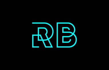 Markalaşma ve grafik tasarımı için uygun, minimal mavi renk temalı biçimlendirilmiş R ve B harflerinin yer aldığı yaratıcı tipografi tasviri.
