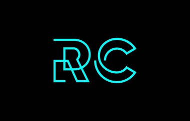 Markalaşma ve grafik tasarımı için uygun minimum mavi renk temalı biçimlendirilmiş R ve C harflerinin yer aldığı yaratıcı tipografi tasviri.