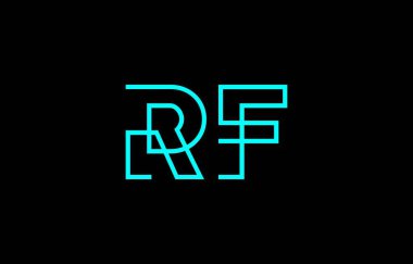 Markalaşma ve grafik tasarımı için uygun minimum mavi renk temalı biçimlendirilmiş R ve F harflerinin yer aldığı yaratıcı tipografi tasviri.