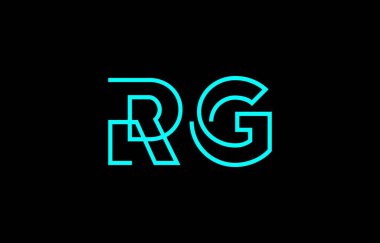 Markalaşma ve grafik tasarımı için uygun, minimal mavi renkli R ve G harflerinin yer aldığı yaratıcı tipografi tasviri.
