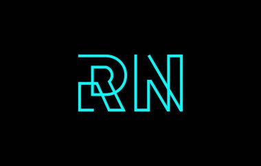 Markalaşma ve grafik tasarımı için uygun, minimal mavi renkli R ve N harflerinin yer aldığı yaratıcı tipografi tasviri.