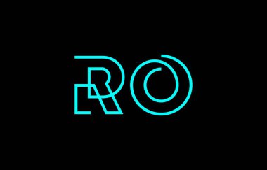 Markalaşma ve grafik tasarımı için uygun, minimal mavi renkli R ve O harflerinin yer aldığı yaratıcı tipografi tasviri.