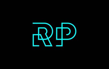 Markalaşma ve grafik tasarımı için uygun minimum mavi renkli R ve P harflerinin yer aldığı yaratıcı tipografi tasviri.