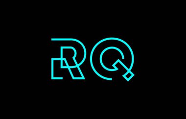 Markalaşma ve grafik tasarımı için uygun, minimal mavi renkli R ve Q harflerinin yer aldığı yaratıcı tipografi tasviri.