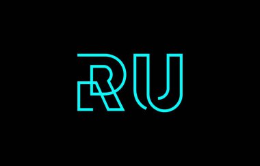 Markalaşma ve grafik tasarımı için uygun minimum mavi renk temalı biçimlendirilmiş R ve U harflerinin yer aldığı yaratıcı tipografi tasviri.