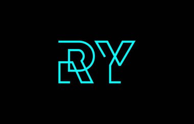Markalaşma ve grafik tasarımı için uygun, minimal mavi renkli R ve Y harflerinin yer aldığı yaratıcı tipografi tasviri.