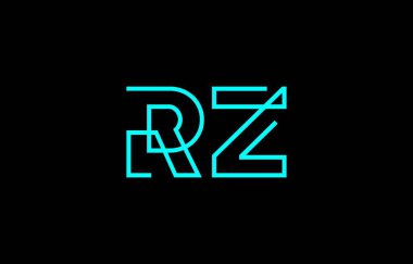 Markalaşma ve grafik tasarımı için uygun, minimal mavi renkli R ve Z harflerinin yer aldığı yaratıcı tipografi tasviri.