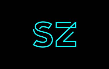 Markalaşma ve grafik tasarımı ilhamı için uygun, minimal mavi renkli S ve Z harflerinin yer aldığı yaratıcı tipografi tasviri.