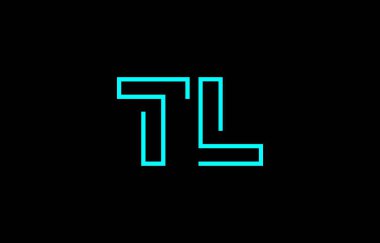 Markalaşma ve grafik tasarımı için uygun minimum mavi renkli T ve L harflerinin yer aldığı yaratıcı tipografi tasviri.