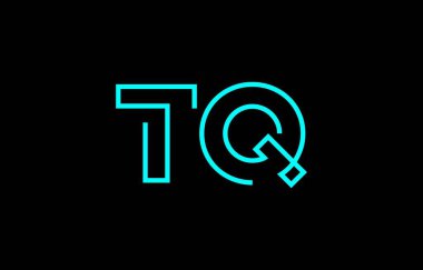 Markalaşma ve grafik tasarımı ilhamı için uygun minimum mavi renkli T ve Q harflerinin yer aldığı yaratıcı tipografi tasviri.