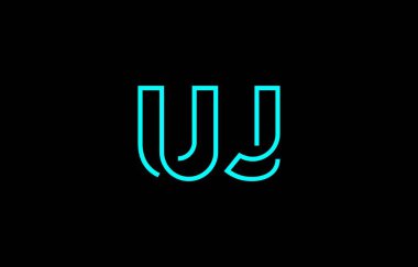 Markalaşma ve grafik tasarımı için uygun minimum mavi renkli U ve J harflerinin yer aldığı yaratıcı tipografi tasviri.