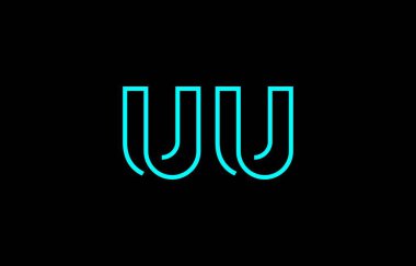 Markalaşma ve grafik tasarımı için uygun minimum mavi renkli U ve U harflerinin yer aldığı yaratıcı tipografi tasviri.