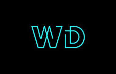 Markalaşma ve grafik tasarımı için uygun minimum mavi renk temalı biçimlendirilmiş W ve D harflerinin yer aldığı yaratıcı tipografi tasviri.