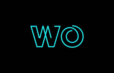 Markalaşma ve grafik tasarımı için uygun, minimal mavi renk temalı stilize harflerle W ve O harflerinin yer aldığı yaratıcı tipografi tasviri.