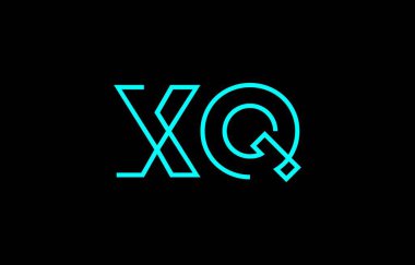 Markalaşma ve grafik tasarımı için uygun en az mavi renk temalı X ve Q harflerinin yer aldığı yaratıcı tipografi tasviri.
