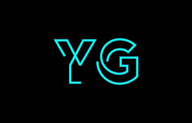 Markalaşma ve grafik tasarımı için uygun en az mavi renk temalı Y ve G harflerinin yer aldığı yaratıcı tipografi tasviri.