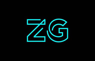 Z ve G harflerinin markalaşma ve grafik tasarımı için uygun minimum mavi renk temalı yaratıcı tipografisinin tasviri.