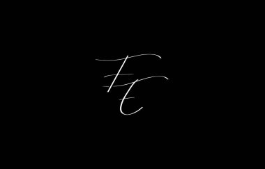 Koyu arkaplanda, zarafet ve basitliği sembolize ederek FE 'yi oluşturan beyaz el yazısı tasvirinin minimal ama şık bir tasviri..