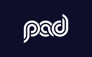 PAD Yaratıcı Eşsiz Modern Harf Logosu Tasarımı. Benzersiz bir harf dizaynına sahip stilize logo, soyut minimalist estetik ve modern cazibe sunar.