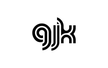 GJK Yaratıcı Eşsiz Modern Harf Logosu Tasarımı. Benzersiz bir harf dizaynına sahip stilize logo, soyut minimalist estetik ve modern cazibe sunar.