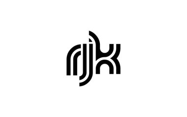 RJK Yaratıcı Eşsiz Modern Harf Logosu Tasarımı. Benzersiz bir harf dizaynına sahip stilize logo, soyut minimalist estetik ve modern cazibe sunar.