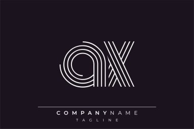 Yaratıcı AX çizgileri harf logosu tasarımı. Çağdaş markalaşma için uygun doğrusal desenleri ve baş harfleri olan basit ve zarif bir soyut logo tasarımı. Monokromatik stil modern, şık bir cazibe katıyor ve profesyonelliği vurguluyor..