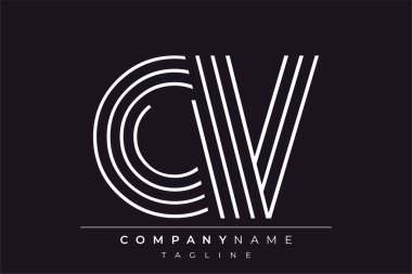 Yaratıcı CV çizgileri harf logosu tasarımı. Çağdaş markalaşma için uygun doğrusal desenleri ve baş harfleri olan basit ve zarif bir soyut logo tasarımı. Monokromatik stil modern, şık bir cazibe katıyor ve profesyonelliği vurguluyor..