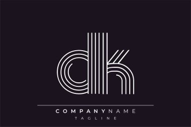 Yaratıcı DK çizgileri harf logosu tasarımı. Çağdaş markalaşma için uygun doğrusal desenleri ve baş harfleri olan basit ve zarif bir soyut logo tasarımı. Monokromatik stil modern, şık bir cazibe katıyor ve profesyonelliği vurguluyor..